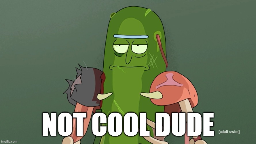 pickle rick | NOT COOL DUDE | image tagged in pickle rick | made w/ Imgflip meme maker