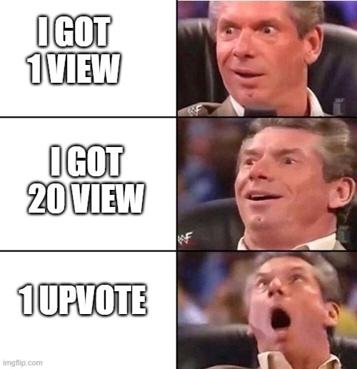 thanks for 1 upvote haha | I GOT 1 VIEW; I GOT 20 VIEW; 1 UPVOTE | image tagged in vince mcmahon | made w/ Imgflip meme maker