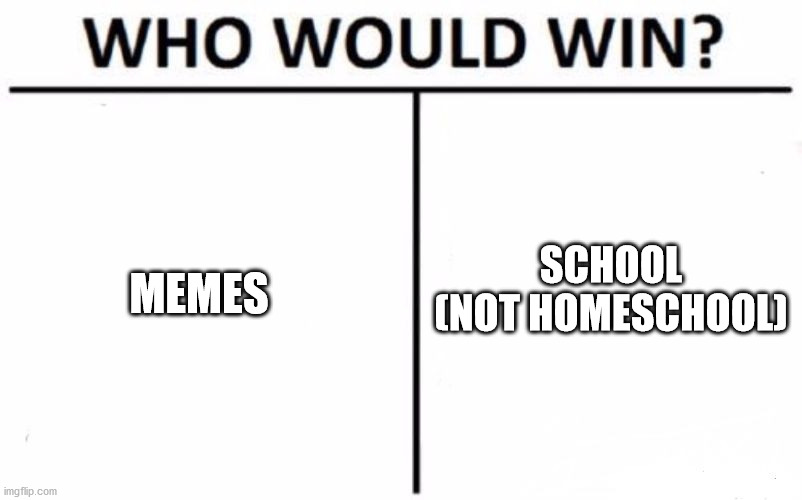 This is a MEME | SCHOOL
(NOT HOMESCHOOL); MEMES | image tagged in memes,who would win | made w/ Imgflip meme maker