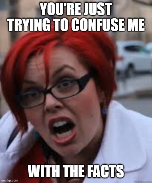 SJW Triggered | YOU'RE JUST TRYING TO CONFUSE ME WITH THE FACTS | image tagged in sjw triggered | made w/ Imgflip meme maker