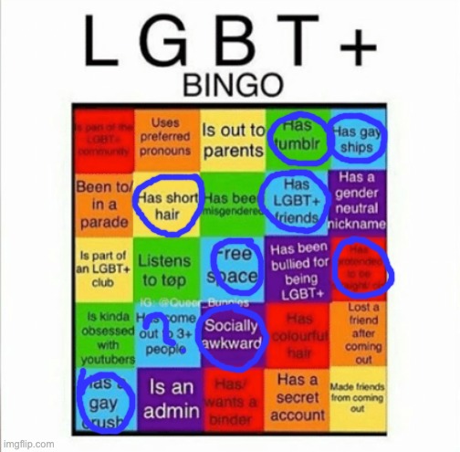 I dunno if my hair counts as short but yeah it's short. (And no Cheez is not the LGBT friend) | image tagged in lgbt bingo | made w/ Imgflip meme maker