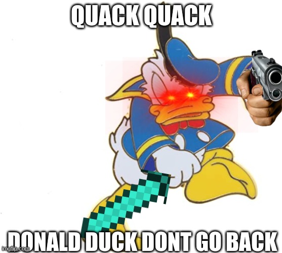 quack quack | QUACK QUACK; DONALD DUCK DONT GO BACK | image tagged in donald duck | made w/ Imgflip meme maker