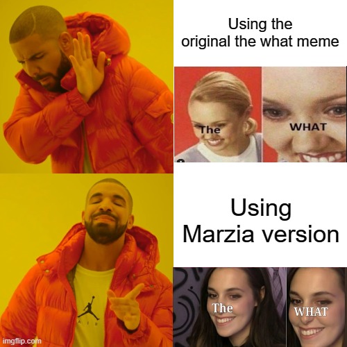Upgrades | Using the original the what meme; Using Marzia version | image tagged in memes,drake hotline bling | made w/ Imgflip meme maker
