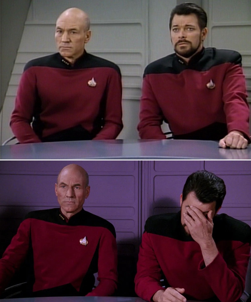 Picard Riker listening to a pun Blank Meme Template