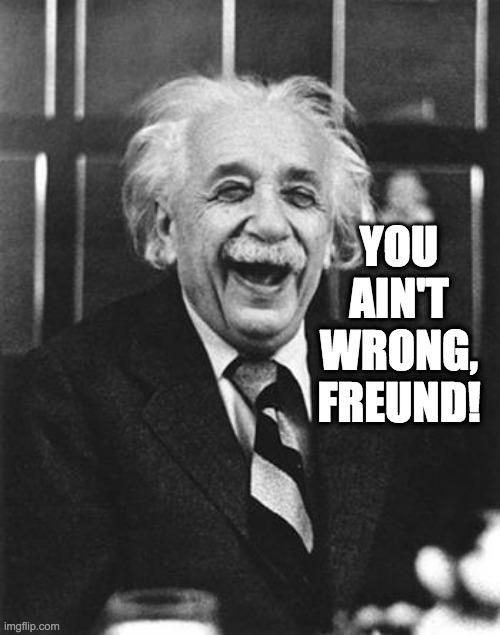Einstein laugh | YOU AIN'T WRONG, FREUND! | image tagged in einstein laugh | made w/ Imgflip meme maker