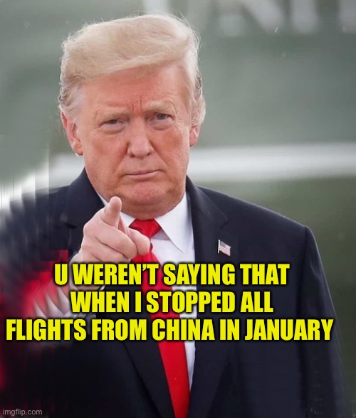 Trump Point | U WEREN’T SAYING THAT WHEN I STOPPED ALL FLIGHTS FROM CHINA IN JANUARY | image tagged in trump point | made w/ Imgflip meme maker