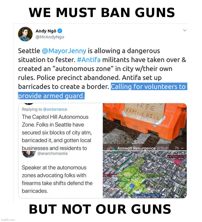We Must Ban Guns, But Not Our Guns | image tagged in seattle,chas,chop,antifa,gun control,liberal hypocrisy | made w/ Imgflip meme maker