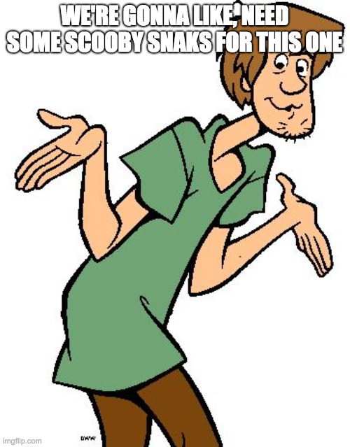 Shaggy from Scooby Doo | WE'RE GONNA LIKE, NEED SOME SCOOBY SNAKS FOR THIS ONE | image tagged in shaggy from scooby doo | made w/ Imgflip meme maker