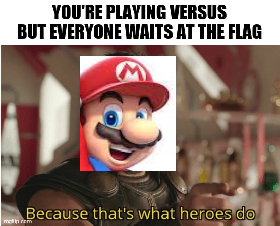 Mario Maker 2 VS | YOU'RE PLAYING VERSUS BUT EVERYONE WAITS AT THE FLAG | image tagged in thats what heroes do | made w/ Imgflip meme maker