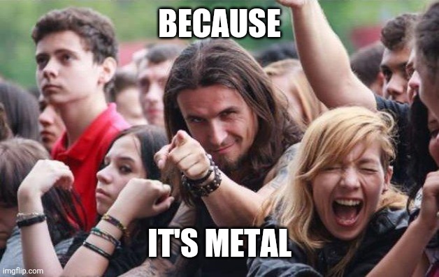 Ridiculously Photogenic Metalhead | BECAUSE IT'S METAL | image tagged in ridiculously photogenic metalhead | made w/ Imgflip meme maker