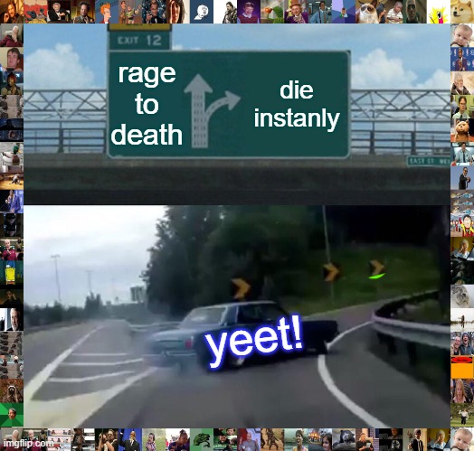 Rage to death or die instanly?? | rage to death; die instanly; yeet! | image tagged in memes,left exit 12 off ramp | made w/ Imgflip meme maker