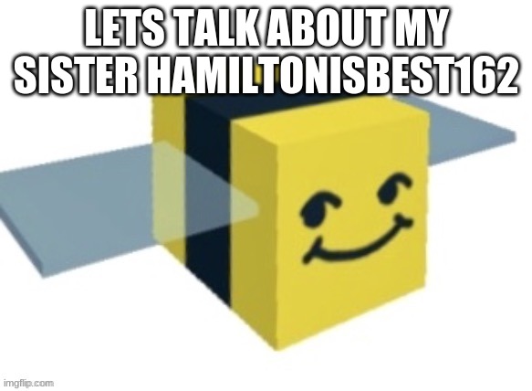 Idk | LETS TALK ABOUT MY SISTER HAMILTONISBEST162 | image tagged in a,b,c,d,e,f | made w/ Imgflip meme maker