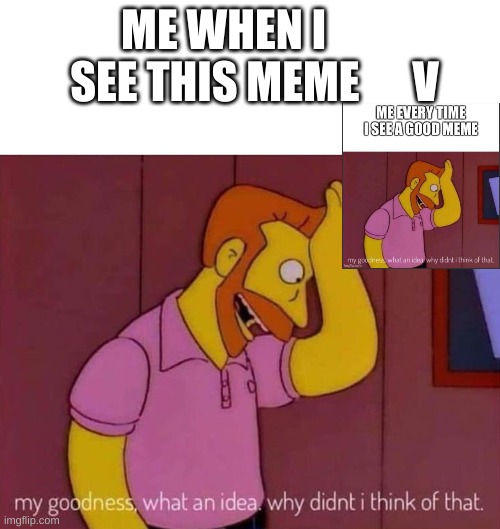 Why Didn't I Think Of That? | ME WHEN I        SEE THIS MEME      V | image tagged in my goodness what an idea why didn't i think of that | made w/ Imgflip meme maker