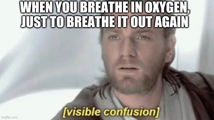 WHEN YOU BREATHE IN OXYGEN, JUST TO BREATHE IT OUT AGAIN | image tagged in obi wan kenobi | made w/ Imgflip meme maker
