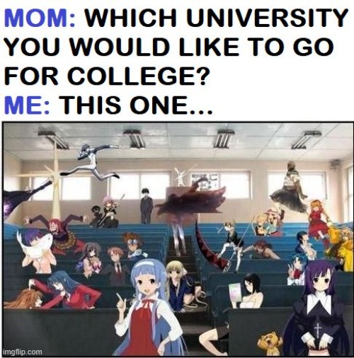 Otaku University | image tagged in otaku,university,college,weeb,school | made w/ Imgflip meme maker