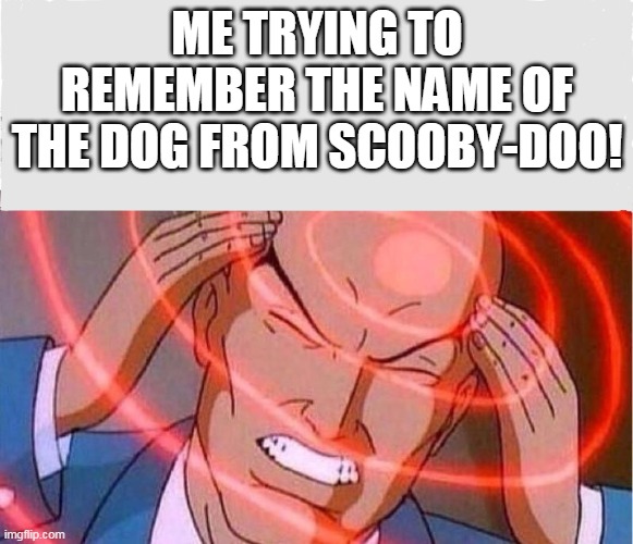 Scooby-doo! | ME TRYING TO REMEMBER THE NAME OF THE DOG FROM SCOOBY-DOO! | image tagged in me trying to remember | made w/ Imgflip meme maker