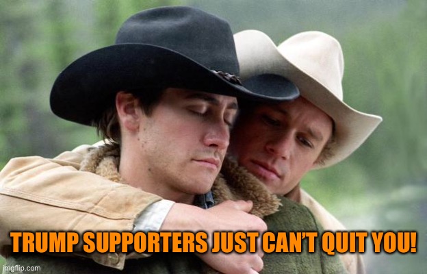 Brokeback Mountain | TRUMP SUPPORTERS JUST CAN’T QUIT YOU! | image tagged in brokeback mountain | made w/ Imgflip meme maker