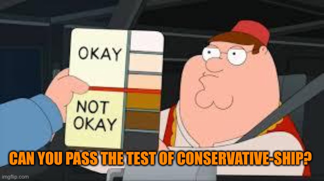 racist peter griffin family guy | CAN YOU PASS THE TEST OF CONSERVATIVE-SHIP? | image tagged in racist peter griffin family guy | made w/ Imgflip meme maker