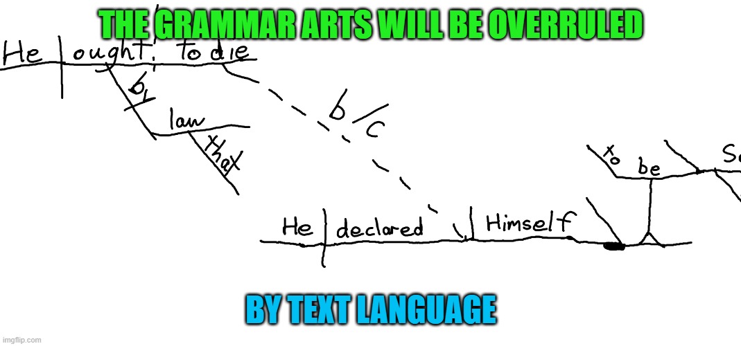 Grammar is doomed | THE GRAMMAR ARTS WILL BE OVERRULED; BY TEXT LANGUAGE | image tagged in grammar,texts | made w/ Imgflip meme maker