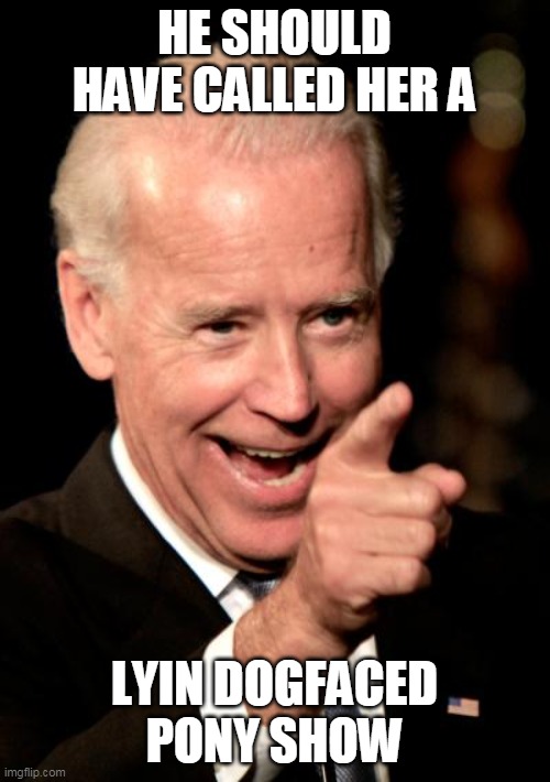 Smilin Biden Meme | HE SHOULD HAVE CALLED HER A LYIN DOGFACED PONY SHOW | image tagged in memes,smilin biden | made w/ Imgflip meme maker