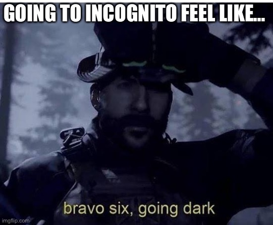 Bravo six going dark | GOING TO INCOGNITO FEEL LIKE... | image tagged in bravo six going dark | made w/ Imgflip meme maker