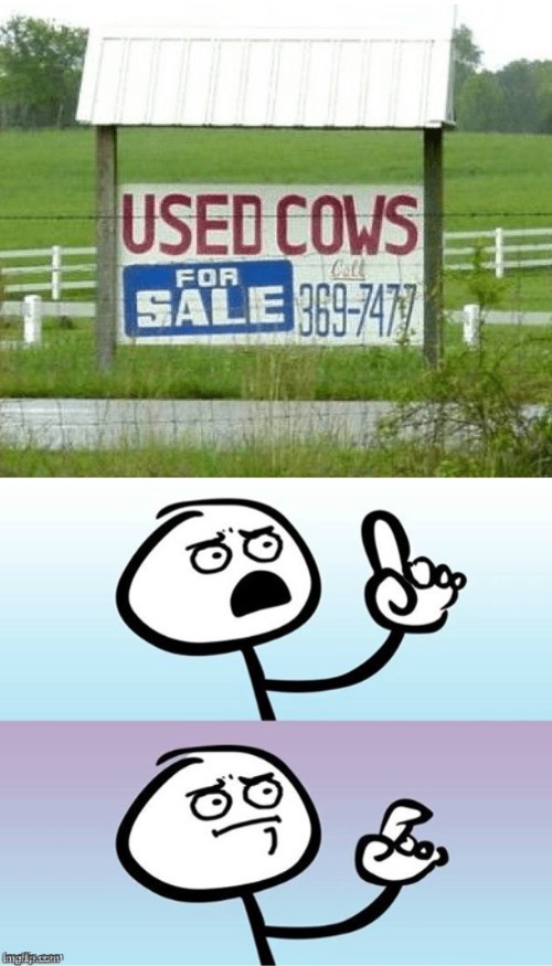 Used cows??? What? | image tagged in wait a minute never mind,sign fail,oh wow are you actually reading these tags | made w/ Imgflip meme maker