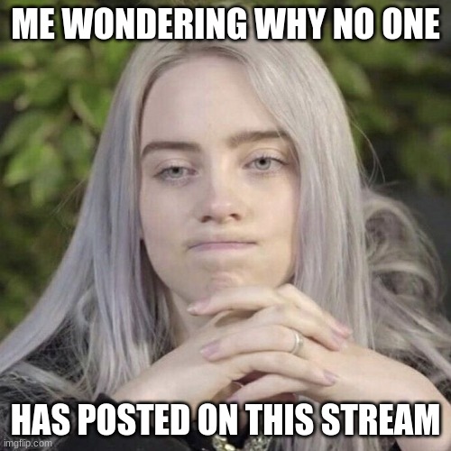 Billie Eilish Thinking |  ME WONDERING WHY NO ONE; HAS POSTED ON THIS STREAM | image tagged in billie eilish thinking | made w/ Imgflip meme maker