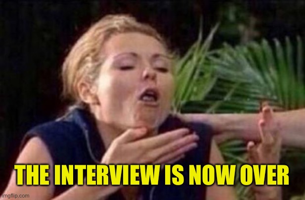 About to Puke | THE INTERVIEW IS NOW OVER | image tagged in about to puke | made w/ Imgflip meme maker