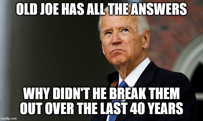 But, let's blame Trump for the problems, LMAO | OLD JOE HAS ALL THE ANSWERS; WHY DIDN'T HE BREAK THEM OUT OVER THE LAST 40 YEARS | image tagged in joe biden,democrats,trump 2020,pedophile,crook | made w/ Imgflip meme maker
