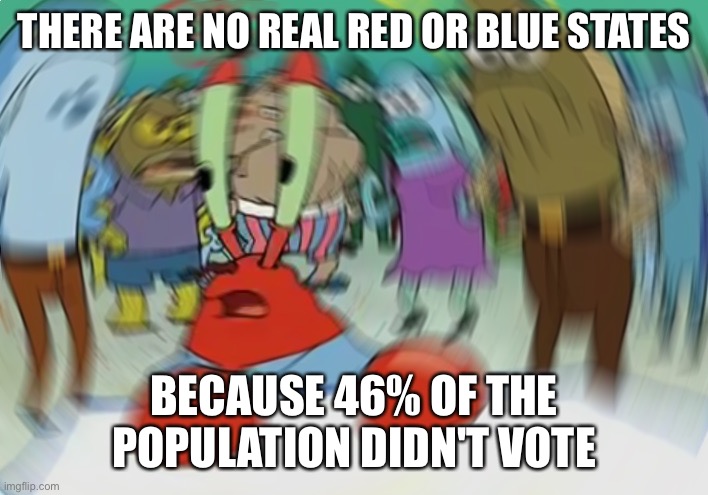 Being loud is not being correct | THERE ARE NO REAL RED OR BLUE STATES; BECAUSE 46% OF THE POPULATION DIDN'T VOTE | image tagged in memes,vote,voting,republicans,democrats,lazy | made w/ Imgflip meme maker