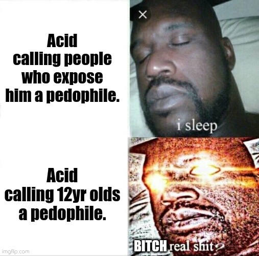 Acid.nutshell | Acid calling people who expose him a pedophile. Acid calling 12yr olds a pedophile. BITCH | image tagged in memes,sleeping shaq | made w/ Imgflip meme maker