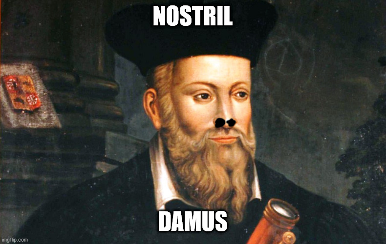 nostradamus | NOSTRIL; DAMUS | image tagged in nostradamus | made w/ Imgflip meme maker