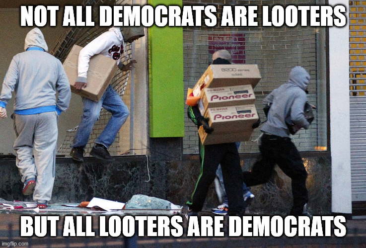 All Looters | NOT ALL DEMOCRATS ARE LOOTERS; BUT ALL LOOTERS ARE DEMOCRATS | image tagged in looters,democrats,looter | made w/ Imgflip meme maker