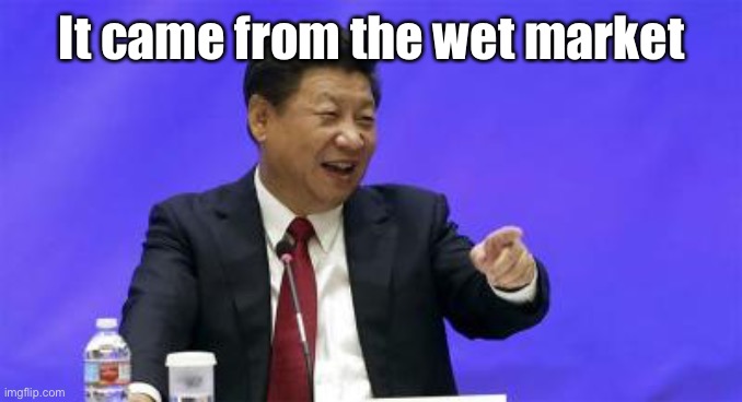 Xi Jinping Laughing | It came from the wet market | image tagged in xi jinping laughing | made w/ Imgflip meme maker