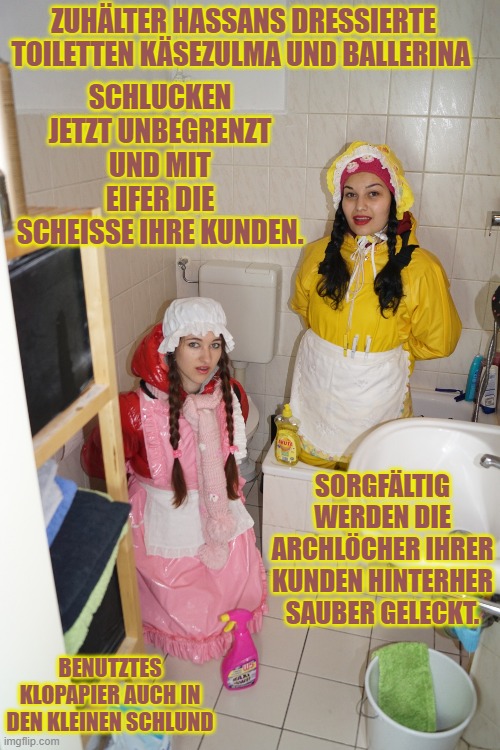 Gummisklavin,  Gumminutte, #Gummisklavin, Gummihose,  Gummihure, | ZUHÄLTER HASSANS DRESSIERTE TOILETTEN KÄSEZULMA UND BALLERINA; SCHLUCKEN JETZT UNBEGRENZT UND MIT EIFER DIE SCHEISSE IHRE KUNDEN. SORGFÄLTIG WERDEN DIE ARCHLÖCHER IHRER KUNDEN HINTERHER SAUBER GELECKT. BENUTZTES KLOPAPIER AUCH IN DEN KLEINEN SCHLUND | image tagged in gummisklavin  gumminutte gummisklavin gummihose  gummihure | made w/ Imgflip meme maker