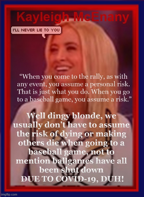 Kayleigh McEnany I'll never lie to you, you can tit punch me if I do | image tagged in donald trump,us distress,covid 19 | made w/ Imgflip meme maker