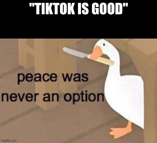 Peace was never an option | "TIKTOK IS GOOD" | image tagged in peace was never an option | made w/ Imgflip meme maker