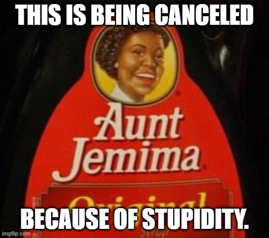 Aunt Jemima | THIS IS BEING CANCELED; BECAUSE OF STUPIDITY. | image tagged in aunt jemima | made w/ Imgflip meme maker