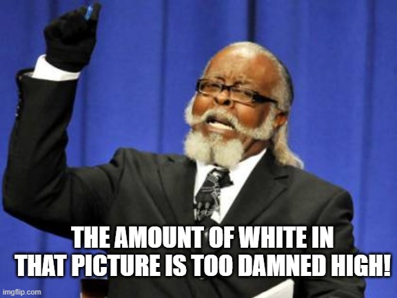 Too Damn High Meme | THE AMOUNT OF WHITE IN THAT PICTURE IS TOO DAMNED HIGH! | image tagged in memes,too damn high | made w/ Imgflip meme maker