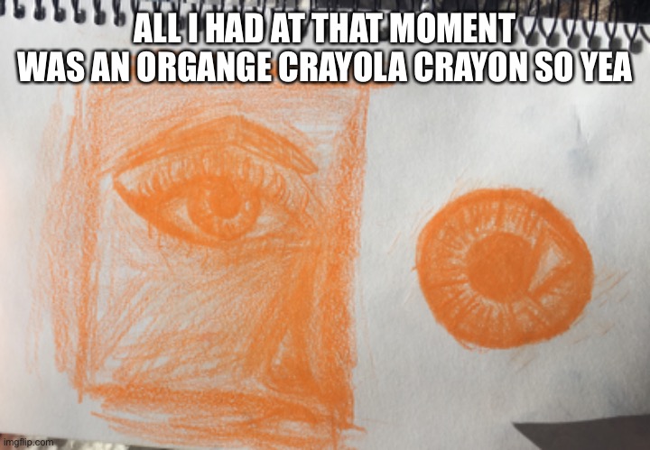ALL I HAD AT THAT MOMENT WAS AN ORGANGE CRAYOLA CRAYON SO YEA | made w/ Imgflip meme maker