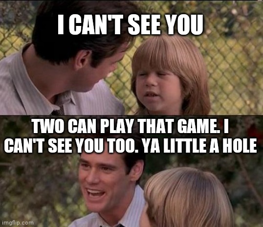 That's Just Something X Say Meme | I CAN'T SEE YOU; TWO CAN PLAY THAT GAME. I CAN'T SEE YOU TOO. YA LITTLE A HOLE | image tagged in memes,that's just something x say | made w/ Imgflip meme maker