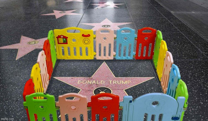 trump | image tagged in trump,baby,baby trump,hollywood,walk of shame,california | made w/ Imgflip meme maker