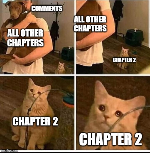 Man holding dog cat in the back | COMMENTS; ALL OTHER CHAPTERS; ALL OTHER CHAPTERS; CHAPTER 2; CHAPTER 2; CHAPTER 2 | image tagged in man holding dog cat in the back | made w/ Imgflip meme maker