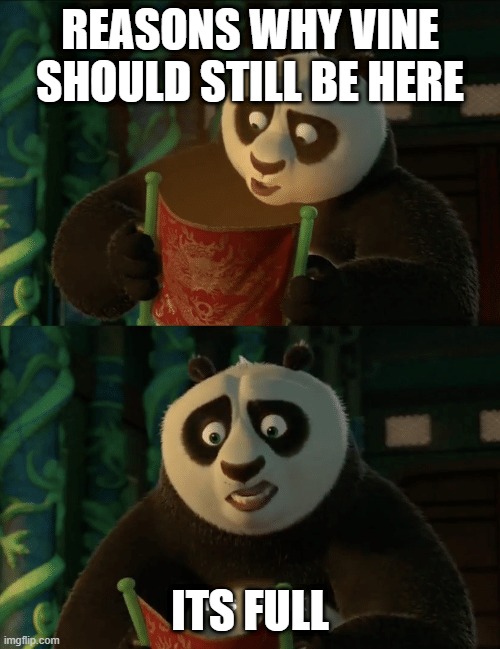 Kung Fu Panda blank | REASONS WHY VINE SHOULD STILL BE HERE; ITS FULL | image tagged in kung fu panda blank | made w/ Imgflip meme maker