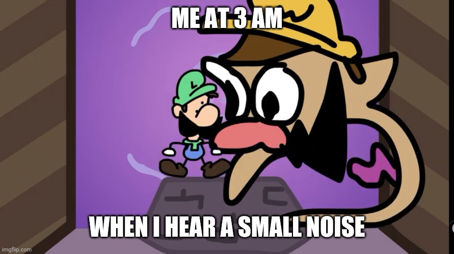 Kids at 3 am be like | ME AT 3 AM; WHEN I HEAR A SMALL NOISE | image tagged in wario | made w/ Imgflip meme maker
