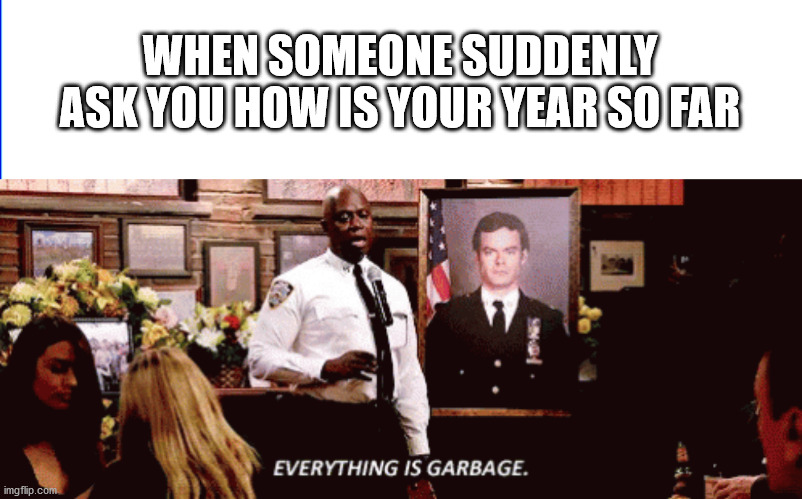 How are you right now? | WHEN SOMEONE SUDDENLY ASK YOU HOW IS YOUR YEAR SO FAR | image tagged in brooklyn nine nine,2020,life,memes,dissapointed,garbage | made w/ Imgflip meme maker