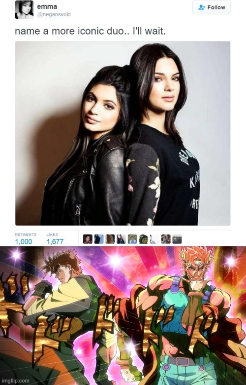 more iconic duo | image tagged in name a more iconic duo,jjba | made w/ Imgflip meme maker