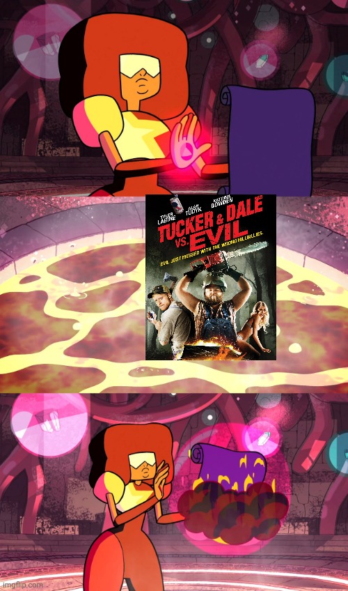 Garner burns Tucker and Dale vs Evil | image tagged in garnet,steven universe,memes | made w/ Imgflip meme maker