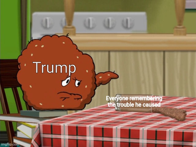 Crying Meatwad | Trump Everyone remembering the trouble he caused | image tagged in crying meatwad | made w/ Imgflip meme maker