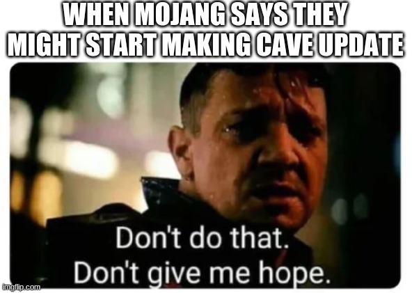 i gave up a long time ago | WHEN MOJANG SAYS THEY MIGHT START MAKING CAVE UPDATE | image tagged in don't give me hope,minecraft,funny | made w/ Imgflip meme maker